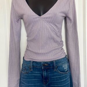 Lavender Ribbed V-Neck Women's Top